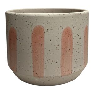 Ceramic Planter Vertical Stripes Ivory Peach Pink Drainage Hole Plant Pot 4.5”